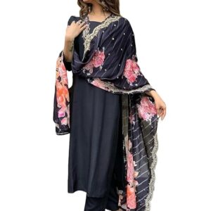 Bee M Pee Designer Rayon Solid Embroidered Kurta Pant Sets with Dupatta for Women