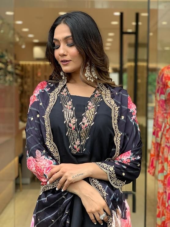 Bee M Pee Designer Rayon Solid Embroidered Kurta Pant Sets with Dupatta for Women - Image 2